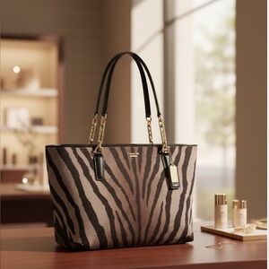 Coach Zebra Print East West Tote Bag